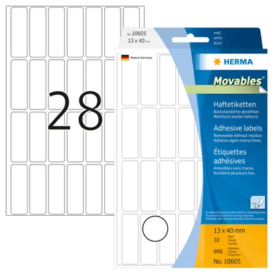 Produktbild von Vielzwecketiketten weiß 13x40 mm Movables/ablösbar Papier matt 896 St.