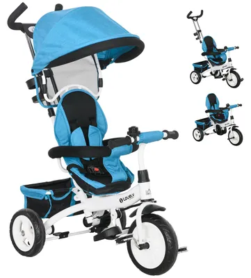 Produktbild von Dreirad fš¹r Kinder mit 6-in-1-Griff, verstellbarem Verdeck und Sicherheitsgurt, fš¹r Kinder von 1-5 Jahren, Blau