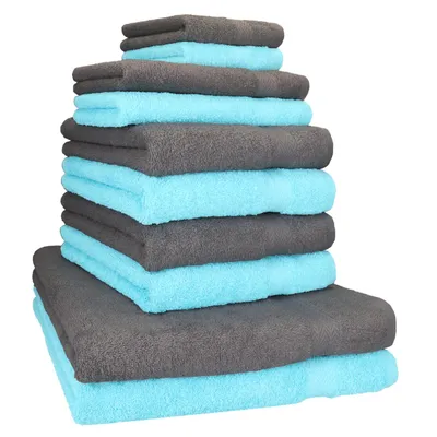 Produktbild von Betz 10-tlg. Handtuch-Set PREMIUM CLASSIC 2 Duschtücher 4 Handtücher 2 Gästetücher 2 Seiftücher  Farbe: anthrazit & türkis