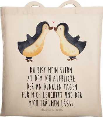 Produktbild von Mr. & Mrs. Panda Tote Bag Pinguin Liebe - Transparent - Geschenk, Hochzeit, Hochzeitstag, Tasche, Pärchen, Vertraut, Laptoptasche, Shopping, Geschenkidee, Tragetasche