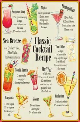Produktbild von vianmo Holzschild 30x20 cm Classic Cocktail Recipe Rezepte