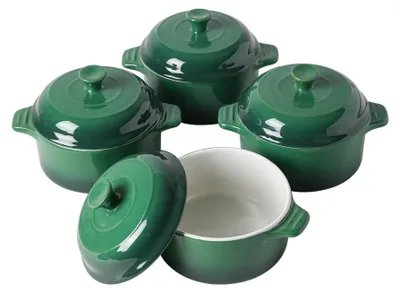 4er-Set Keramik-Auflaufformen mit Deckel, 480 ml, rund