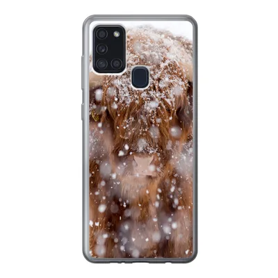 Produktbild von MuchoWow® Handyhülle Schutzhülle Hülle für Samsung Galaxy A21s Schottischer Highlander - Hörner - Schnee Silikon Softcase Handy Hülle - Hartschale