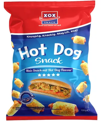 Obrázek produktu pro XOX Hot Dogs křupavý kukuřičný snack s příchutí hot dogů 100g