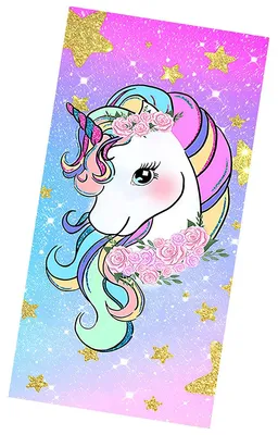 Imagen del producto de Toalla de playa de 70x150 cm - Unicornio colorido con estrellas
