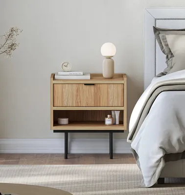 Produktbild von AX LIVING Nordiva Nachttisch Kommode 40 cm Hikora Natur Holz Modern