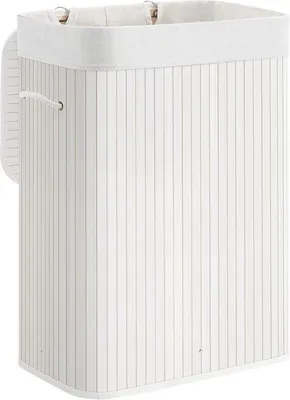 Produktbild von Famanu Wäschekorb - Bamboe Wäschekorb - Faltbarer Wäschekorb - Weiß - 40 x 30 x 60 cm