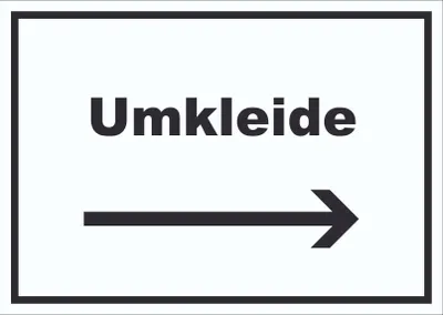 Produktbild von Umkleide Schild mit Text und Richtungspfeil rechts Ankleide Kabine waagerecht A6 Rückseite selbstklebend