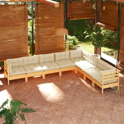 Produktbild von Möbel 8-tlg. Garten-Lounge-Set mit Creme Kissen Massivholz Kiefer - Gartenmöbelgarnituren 3096803