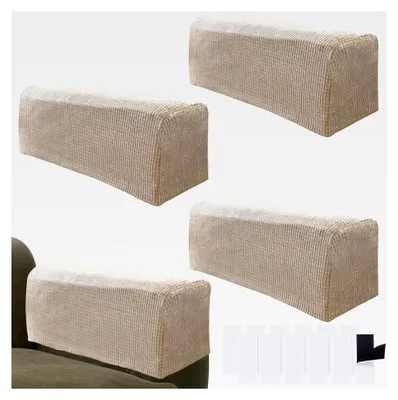 Produktbild von Sesselbezüge, Armlehnenbezüge für Sofas, Stretch-Elasthan, Polyester, rutschfeste Armlehnenbezüge für Stühle, Möbelschutz, Sandfarben, 4 Stück