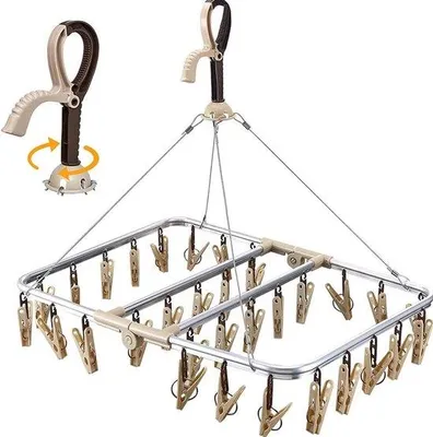 Immagine prodotto di Stendibiancheria in alluminio resistente al vento, beige, con 32 mollette