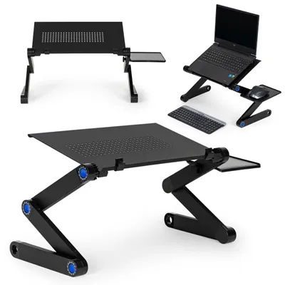 Immagine prodotto di Supporto per laptop, tavolino pieghevole in alluminio con due ripiani regolabili