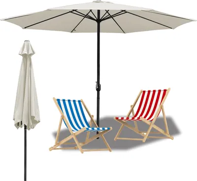 Image de Hengda Parasol de balcon Parasol de jardin Parasol de terrasse Protection solaire Ø350cm Résistant aux intempéries et réglable en hauteur Parasol de balcon Protection UV Parasol pliable, beige