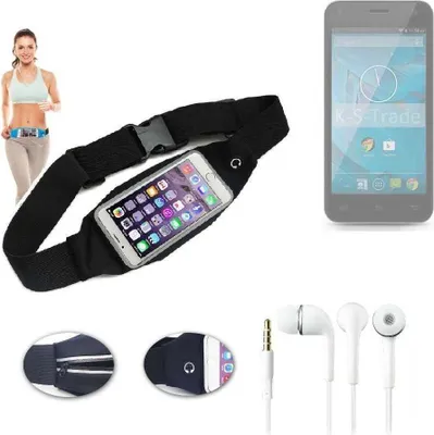 Produktbild von K-S-Trade Bauchtasche Gürteltasche kompatibel mit Qilive Q.4868 schwarz + Kopfhörer. Sport Running Jogging Fitness Laufen Umhängetasche Exercise