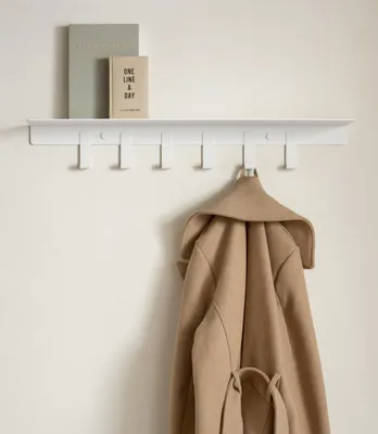 Produktbild von Wandgarderobe, mit Ablage und Haken, Metall, weiß, für Flur