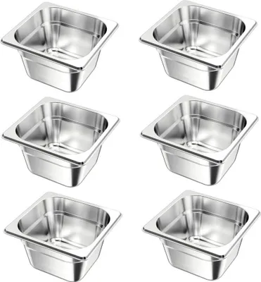 Immagine prodotto di Contenitori Gastronorm Padella per hotel 1/6 - 6 pezzi 1,7 L Contenitori riutilizzabili - profondità 10 cm, Contenitore per catering in acciaio inox - Impanatura Contenitore per alimenti per feste, ristoranti e buffet