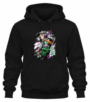 Produktbild von Anime Mädchen Kopfhörer Gamer Girl Japan Y2K Otaku Manga Hoodie Kapuzenpullover, Schwarz, M