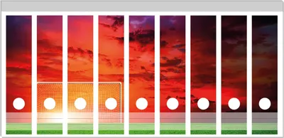 Produktbild von Wallario Ordnerrücken Sticker, selbstklebend für breite Ordner, 9 Stück, Motiv Fußball - Fußballfeld bei Sonnenuntergang