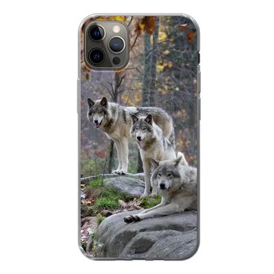 Produktbild von MuchoWow® Handyhülle Schutzhülle Hülle für iPhone 13 Pro Max Wölfe - Fels - Wald Silikon Softcase Handy Hülle - Mobiltelefon