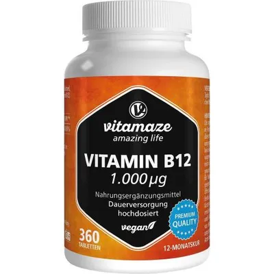 Produktbild von Vitamin B12 1000 \µg hochdosiert vegan Tabletten 360 St