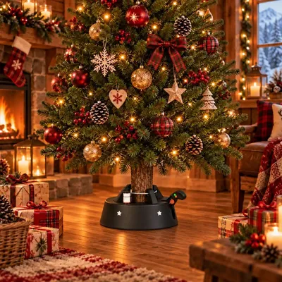 Produktbild von Christbaumständer Schwarz für Bäume bis 2,3 m Weihnachtsbaumständer mit Fußhebeltechnik
