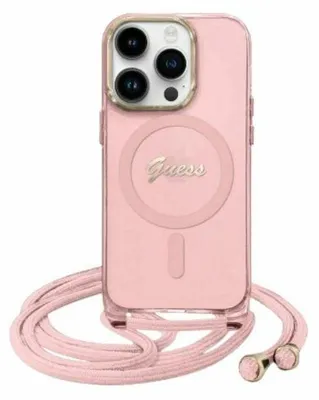 Zdjęcie produktu dla Etui Guess Script Crossbody MagSafe do iPhone 16 różowy