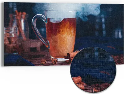 Produktbild von DEQORI Hybrid Leinwand Bild 60x30 cm 'Kaffeekunst Aura' Wandbild Glas flach modern