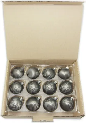 Produktbild von JACK 12x Glas Eislack Christbaumkugeln 6cm Thüringer Weihnachtskugeln Kugeln, Farbe:Anthrazit Eislack