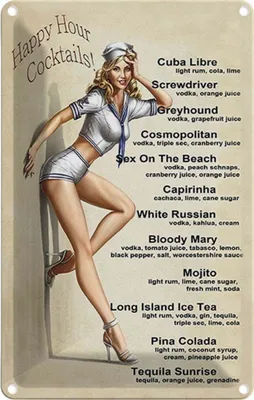 Produktbild von vianmo Blechschild 18x12 cm Pin Up Happy Hour Cocktails Mojito