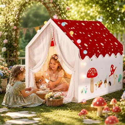 Imagen del producto de Tienda infantil 2 en 1 para interiores, tienda de juegos para niños con 2 puertas y luces
