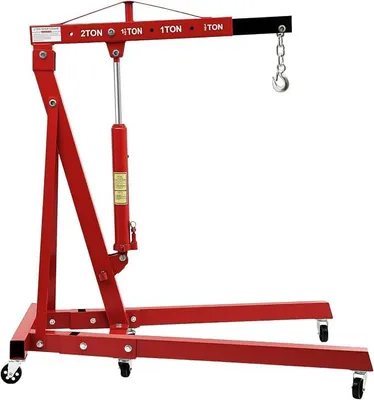 Produktbild von Werkstattkran Hydraulik Kranwagen 2 Tonnen Motorhebezeug Klappbarer Hebevorrichtung Motorhalter Hochbelastbarer Kohlenstoffstahl Motorhebekran mit Haken und 6 Eisen-Lenkrollen (Rot)
