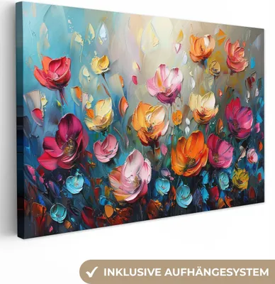Produktbild von Leinwand Bilder 120x80 cm - Blumen - Abstrakt - Malerei - Natur, Bilder, Deko, Wanddeko, Leinwand Bilder