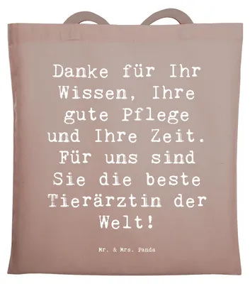 Produktbild von Mr. & Mrs. Panda Jutebeutel Spruch Beste Tierärztin - Braun Pastell - Geschenk, Bedanken, Aufmerksamkeit, Shopping Tasche, Anerkennung Tierarzt, Wertschätzung, Beutel