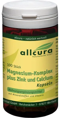 Produktbild von Allcura Magnesium Komplex Kapseln mit Zink + Calcium, 100 St. Kapseln