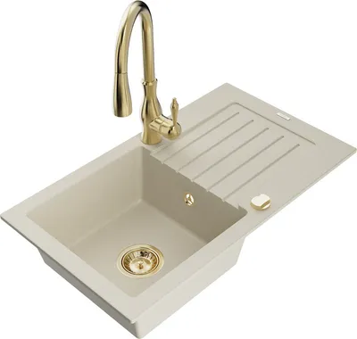 Produktbild von Mexen Pablo 1 Becken-Granitspüle mit Abtropffläche und Mischbatterie Savita, Beige - 6510-69-672601-50