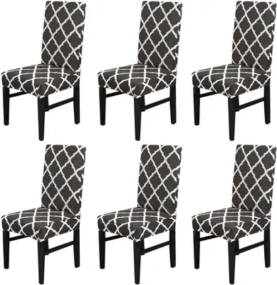 Produktbild von Stuhlhussen 6 Stück Elastische Moderne Beschützer Stuhlhussen, Stuhl Abdeckungen für Haus Esszimmer Moderne Hochzeit Bouquet, Hotel, Restaurant Dekor（Schwarz）