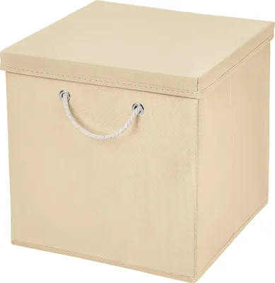 Produktbild von 1 Stück Creme Faltbox 30 x 30 x 30 cm Aufbewahrungsbox faltbar mit Kordel und mit Deckel
