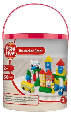 Produktbild von PLAYTIVE Holzbausteine Stadt Spielzeug 50-teilig Massivholz Bunt Kreativ Set