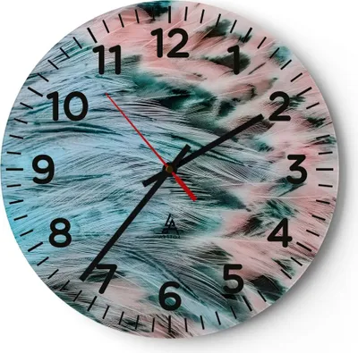 Produktbild von Wanduhr - Rund - Glasuhr - Federn Federn Vogel - 30x30cm - Schleichendes Uhrwerk - Lautlos - zum Aufhängen bereit - Dekoration Modern - Wanddekoration aus Glas - C4AR30x30-3742