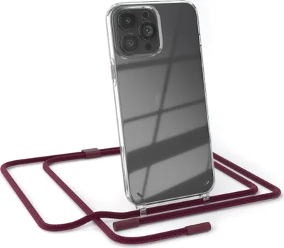 Produktbild von EAZY CASE Handykette für Apple iPhone 13 Pro Max, Clear Case aus Silikon, mit Umhängeband, abnehmbare Endstücke, Handyband in Rot