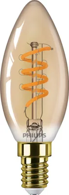 Produktbild von Philips MAS VLE LEDCANDLED2.5-15WE14 B35GOLDSP G LED-Kerze, Sockel E14, 2,5 Watt, Warmweiß, 1800 K, dimmbar, 3kWh/1000h