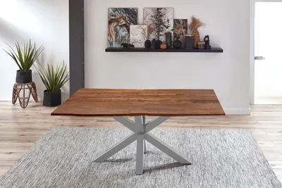 Produktbild von Refurbished Möbelretoure Esstisch Baumkante Akazie Nussbaum 140 x 80 cm silber QUINCY