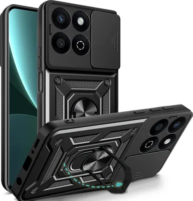 Produktbild von Outdoor Panzer Hülle für Honor 200 Smart Handyhülle mit Slide Kameraschutz Ringhalter in Schwarz