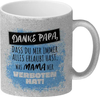 Produktbild von Danke Papa, ... Glitzer-Kaffeebecher in blau mit Spruch für den Vatertag