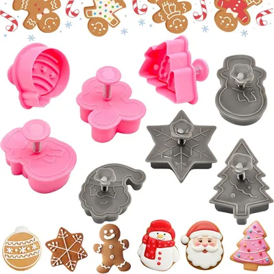 Produktbild von 8 Weihnachtsplätzchenausstecher, Weihnachtsplätzchenausstecher, 3D-Weihnachtsplätzchenausstecher, Ausstecher zum Selbermachen, Backzubehör für Weihnachtsplätzchen