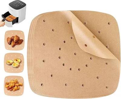 Produktbild von 200 Stück Airfryer Backpapier, Backpapier für Heißluftfritteuse, Perforiertes Luftfritteuse Pergamentpapier, Backblechpapier für Bratpfanne, Ofen, Backofen, Mikrowelle, Heißluftfritteuse