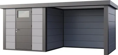 Produktbild von Telluria Metallgerätehaus Classico 2424 mit Lounge Anbau lichtgrau Lounge-Anbau rechts