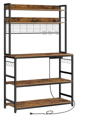 Produktbild von Küchenregal - Standregal - Mit Steckdosen - 14 Haken - 40x100x170 cm - Freistehend - Zum Selbstaufbau - Braun