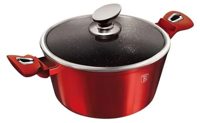 Immagine prodotto di Berlingerhaus BH-1258 Pentola di linea borgogna metallizzata con superficie in marmo e coperchio 28 cm