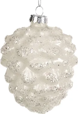 Produktbild von Goodwill Weihnachtskugel Tannenzapfen Glas Weiß D 10 cm Sonderangebot pro 3 Stück